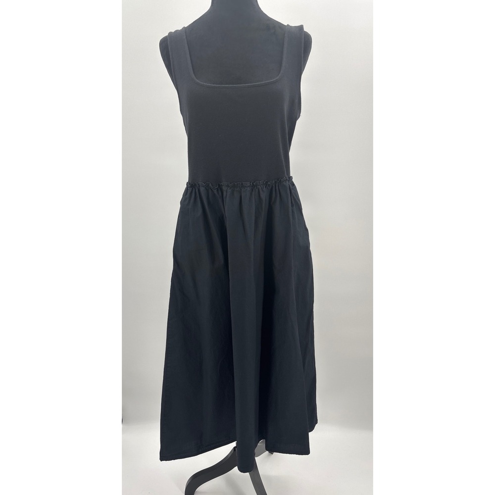 A New Day Womens Black Mixed Media Ribbed Knit Cotton Poplin Midi Dress Size M